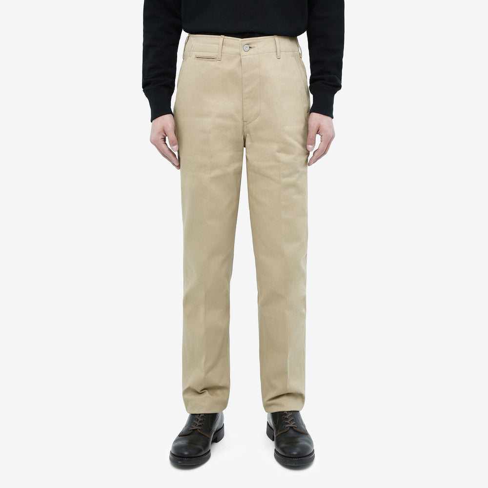 Boncoura 41 khaki chino trousers relaxed tapered fit front view