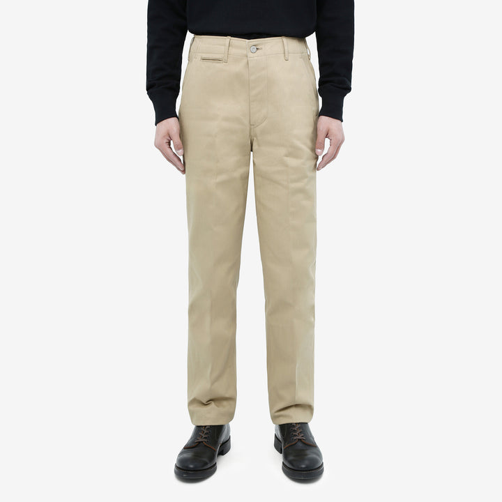 Boncoura 41 khaki chino trousers high density chino cloth made in Japan front view wear image