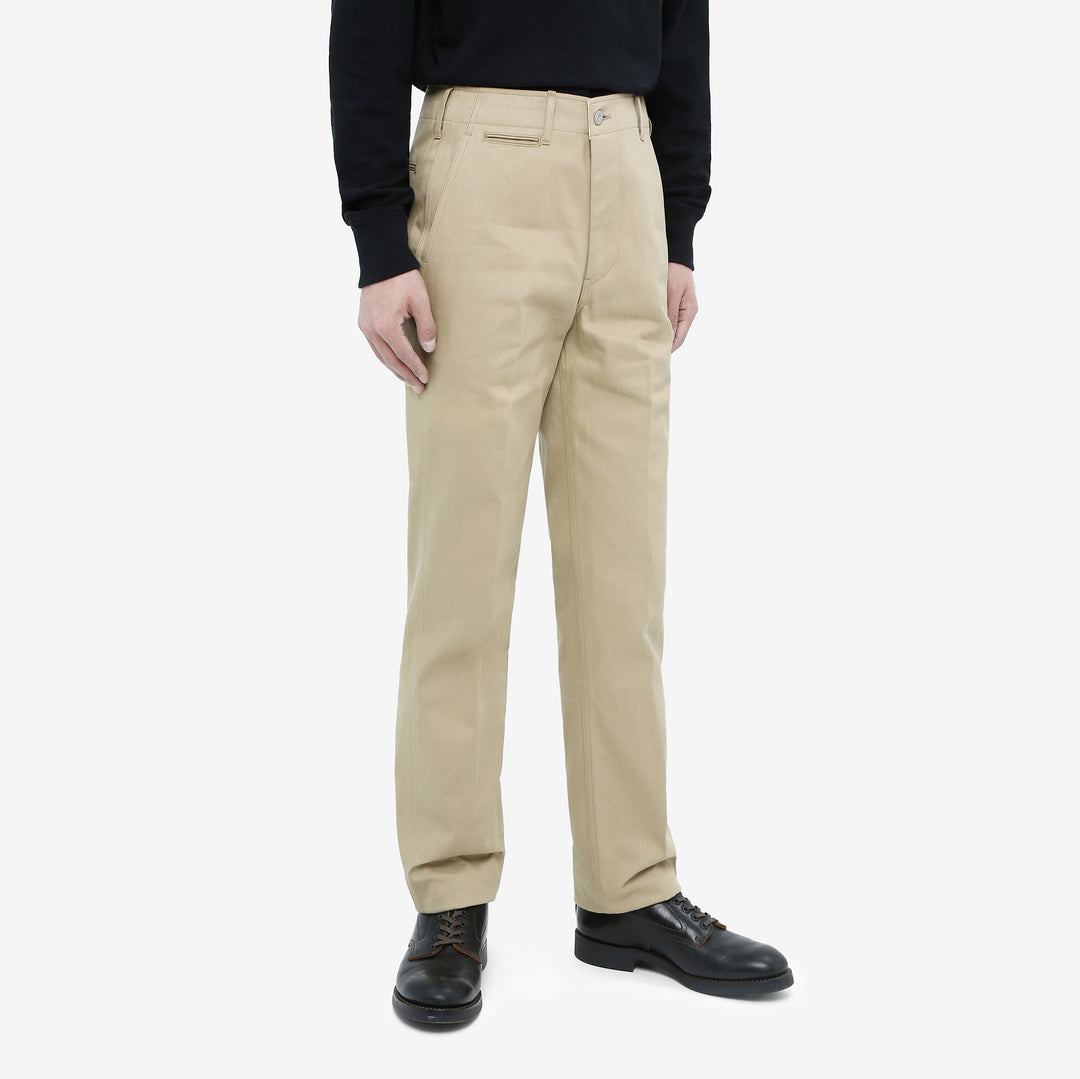 Boncoura 41 khaki chino trousers high density chino cloth made in Japan front view wear image 2