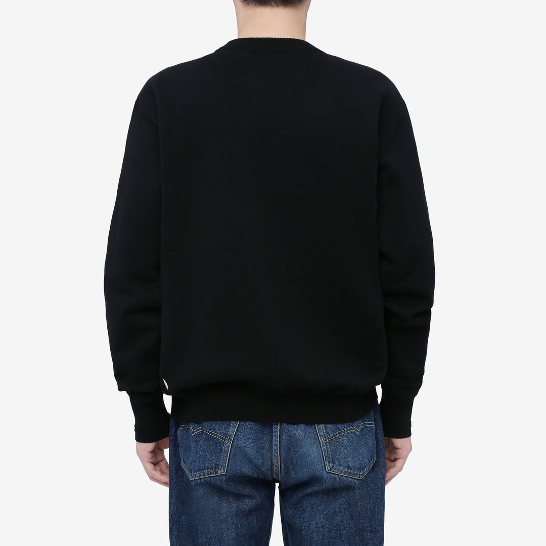 Un-Useless 170401 inlay knit crew neck sweatshirt made in Japan cotton knit wear image black back view