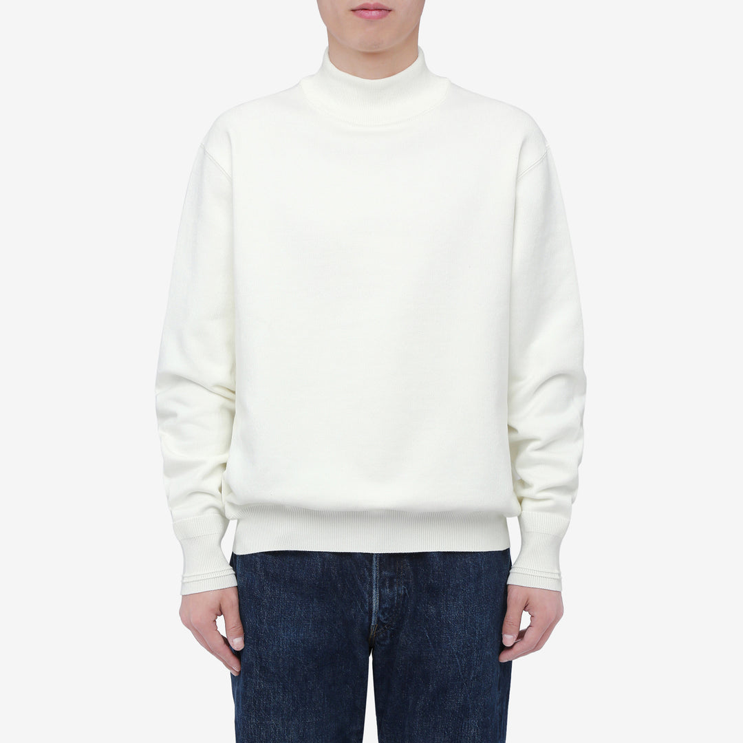 Un-Useless 170402 inlay knit mock neck sweatshirt made in Japan cotton knit wear image white