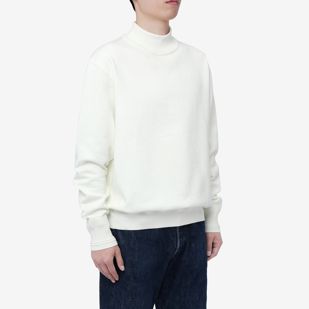 Un-Useless 170402 inlay knit mock neck sweatshirt made in Japan cotton knit wear image white front side