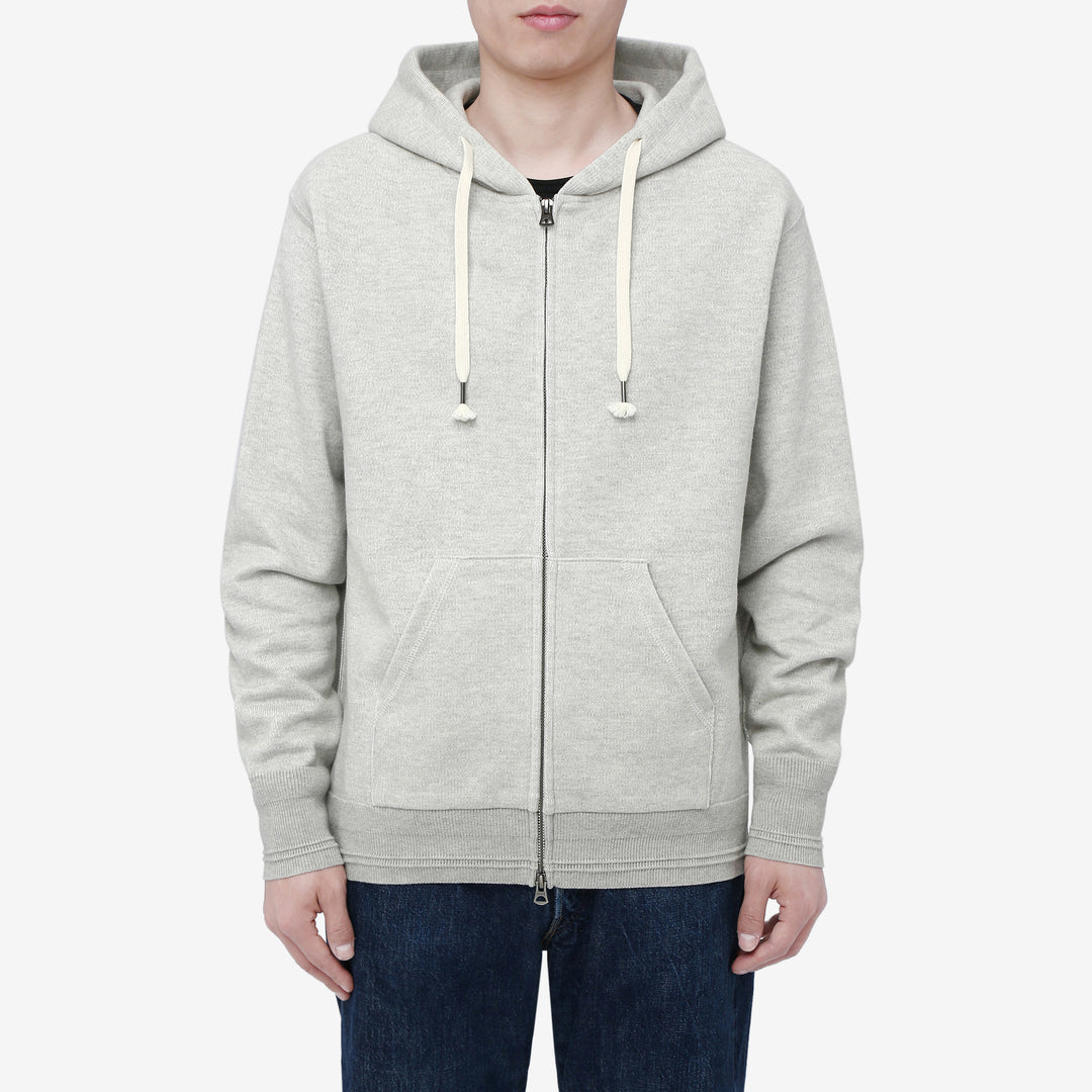 Un-Useless 170416 inlay knit full zip hoodie made in Japan SWKNIT zip hooded sweatshirt grey wear image front view