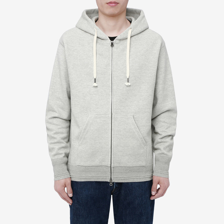 Un-Useless 170416 inlay knit full zip hoodie made in Japan SWKNIT zip hooded sweatshirt grey wear image front view