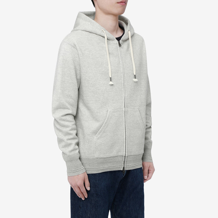 Un-Useless 170416 inlay knit full zip hoodie made in Japan SWKNIT zip hooded sweatshirt grey wear image front side view