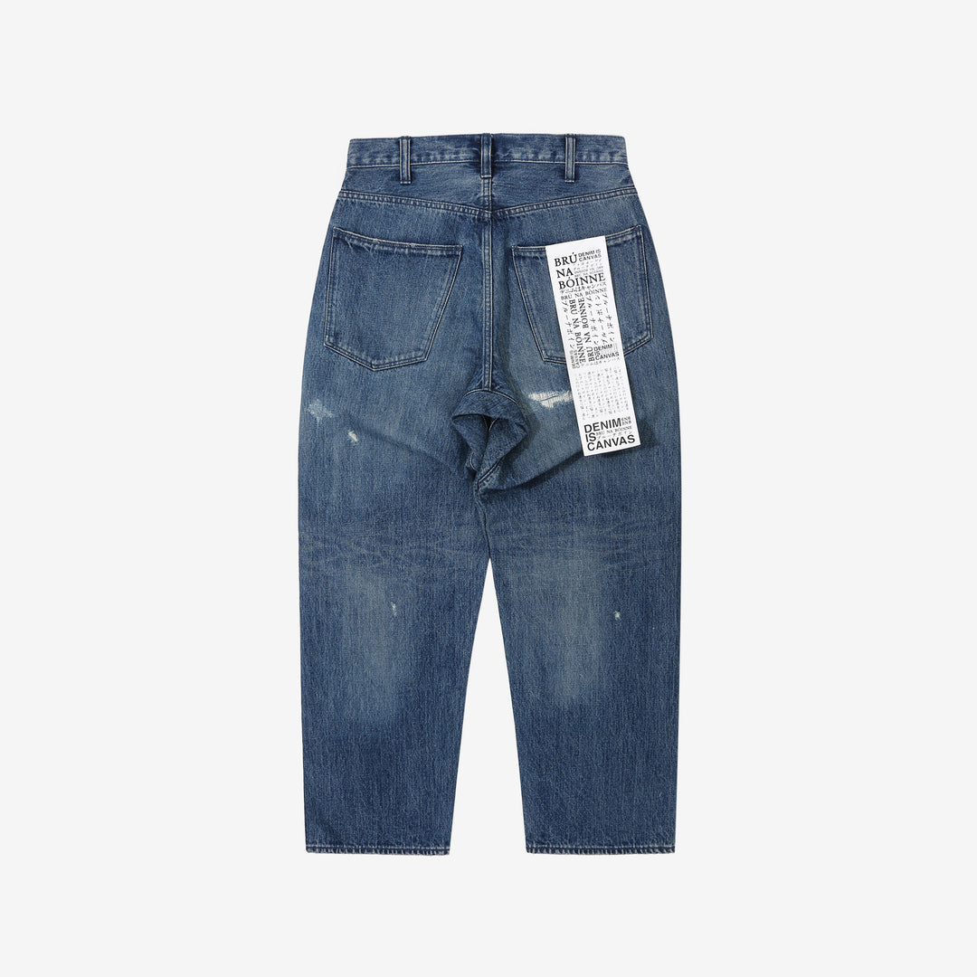 Brú na Bóinne 7777A 13.5oz Selvedge Denim - Patchwork Vintage Wash Wide Tapered Fit Made in Japan Back View