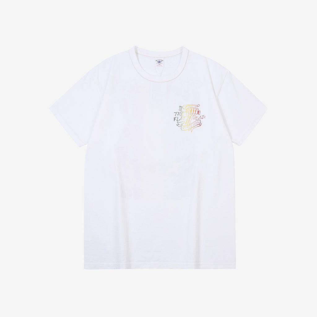 The Flat Head FN-THC-053 chopper gradation print T-shirt white front view