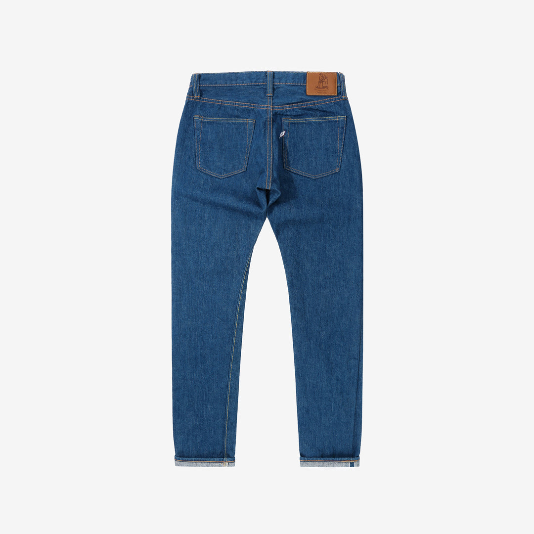 Pure Blue Japan greencast indigo selvedge denim relaxed tapered jeans Japan back