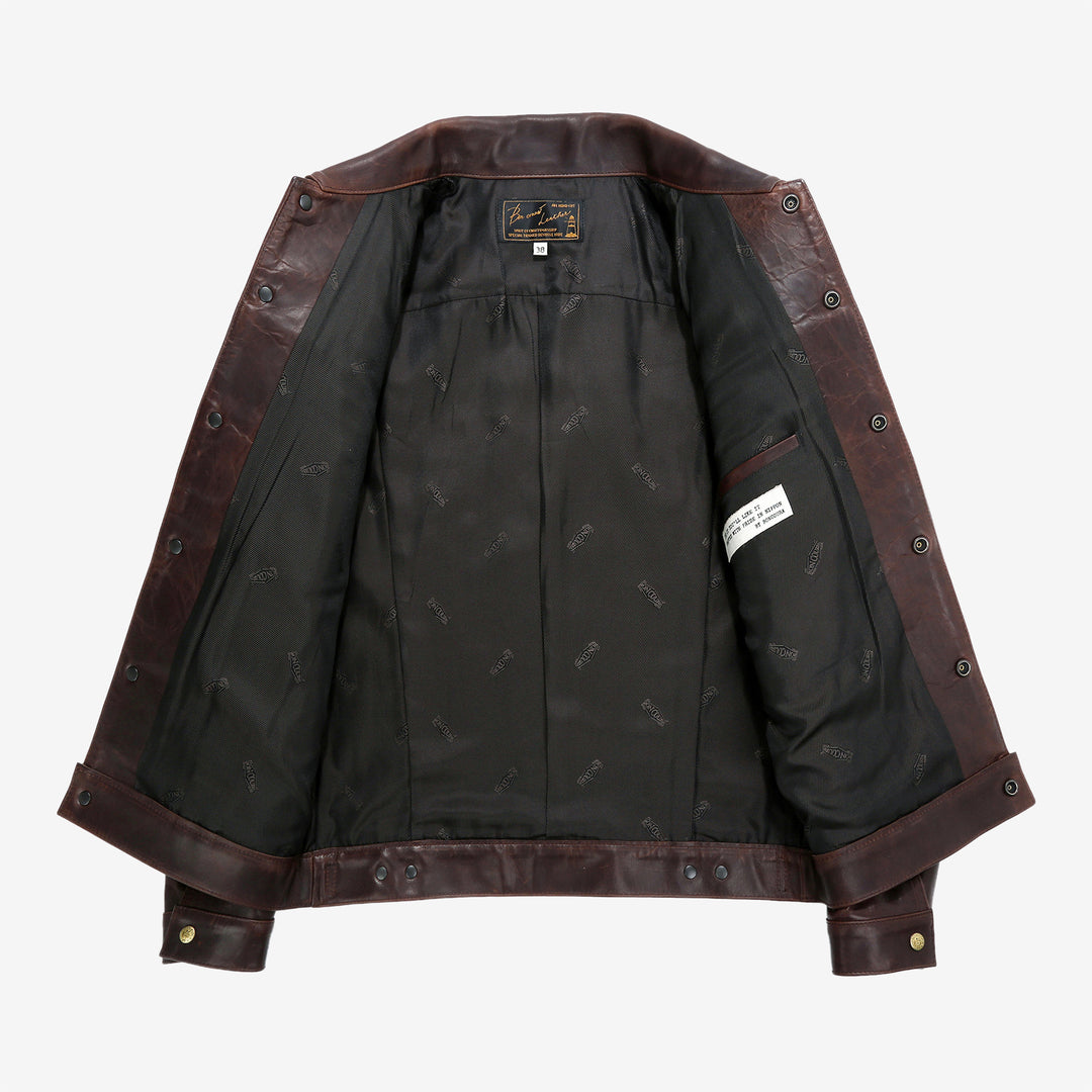 Boncoura Type 3 Horsehide Leather Jacket Hand-Waxed Brown Finish Made in Japan lining
