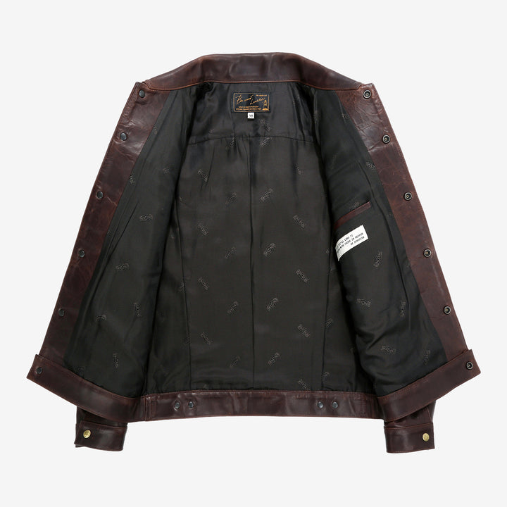 Boncoura Type 3 Horsehide Leather Jacket Hand-Waxed Brown Finish Made in Japan lining