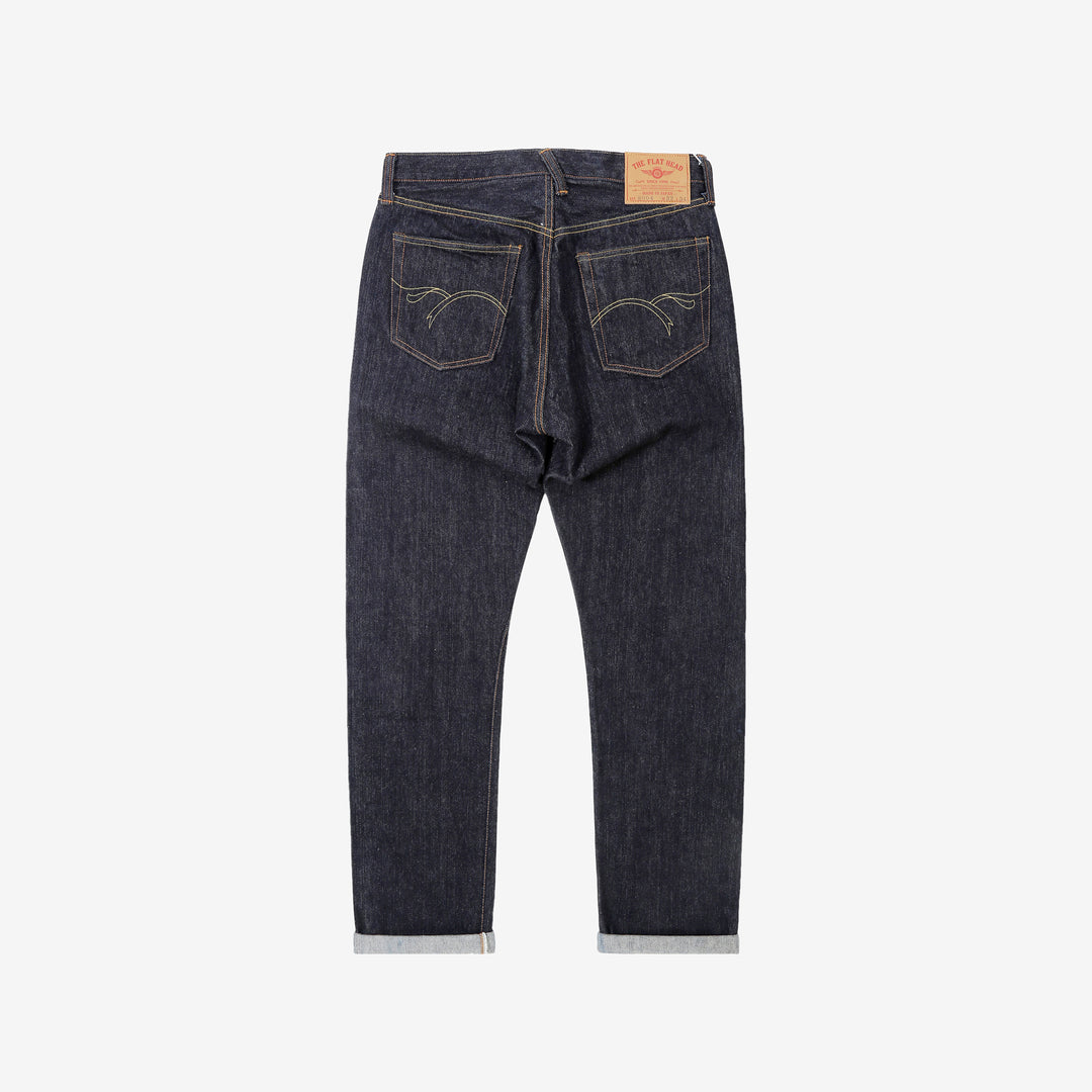 The Flat Head FN-8004 18oz selvedge denim jeans wide tapered fit indigo back view