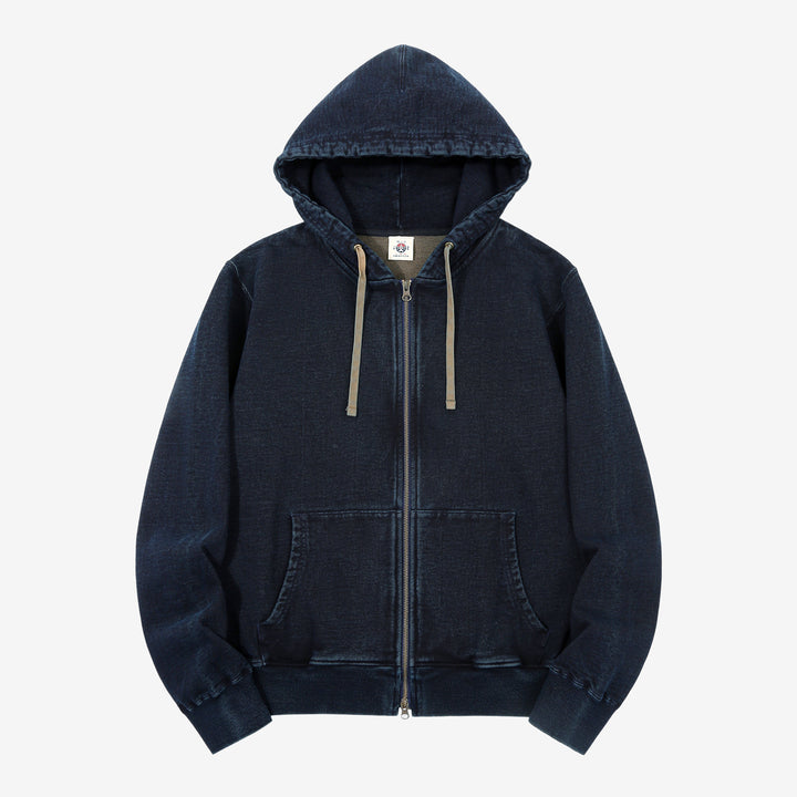 Samurai Jeans SIS25-102 14.5oz Indigo Full-Zip Hoodie - Kakishibu Overdyed Front 2
