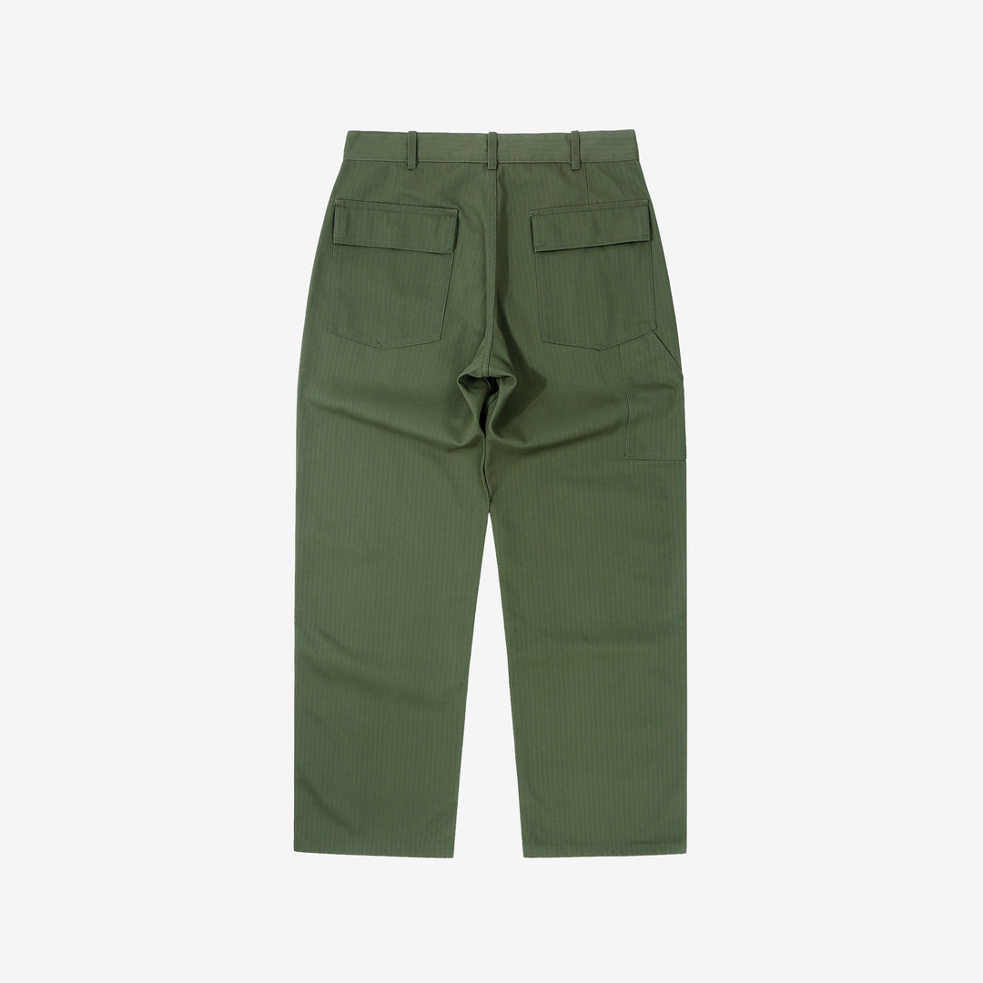 WASEW WSW-25A-011 herringbone twill mechanic pants sage green made in Japan straight fit work pants back view