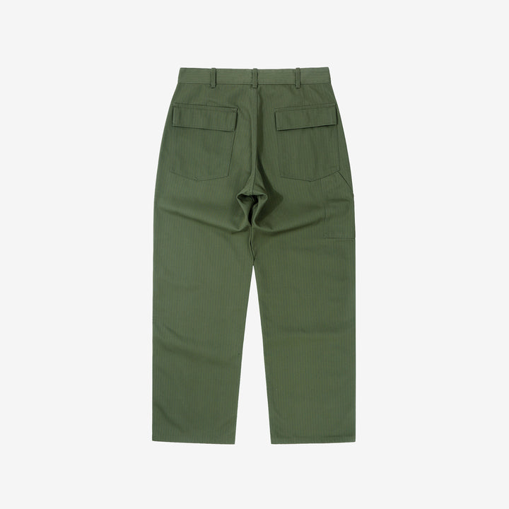 WASEW WSW-25A-011 herringbone twill mechanic pants sage green made in Japan straight fit work pants back view