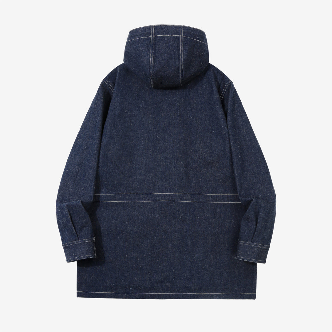 WASEW WSW-25S-001 10oz jelt denim mountain parka hooded jacket made in Japan lightweight denim outerwear back view