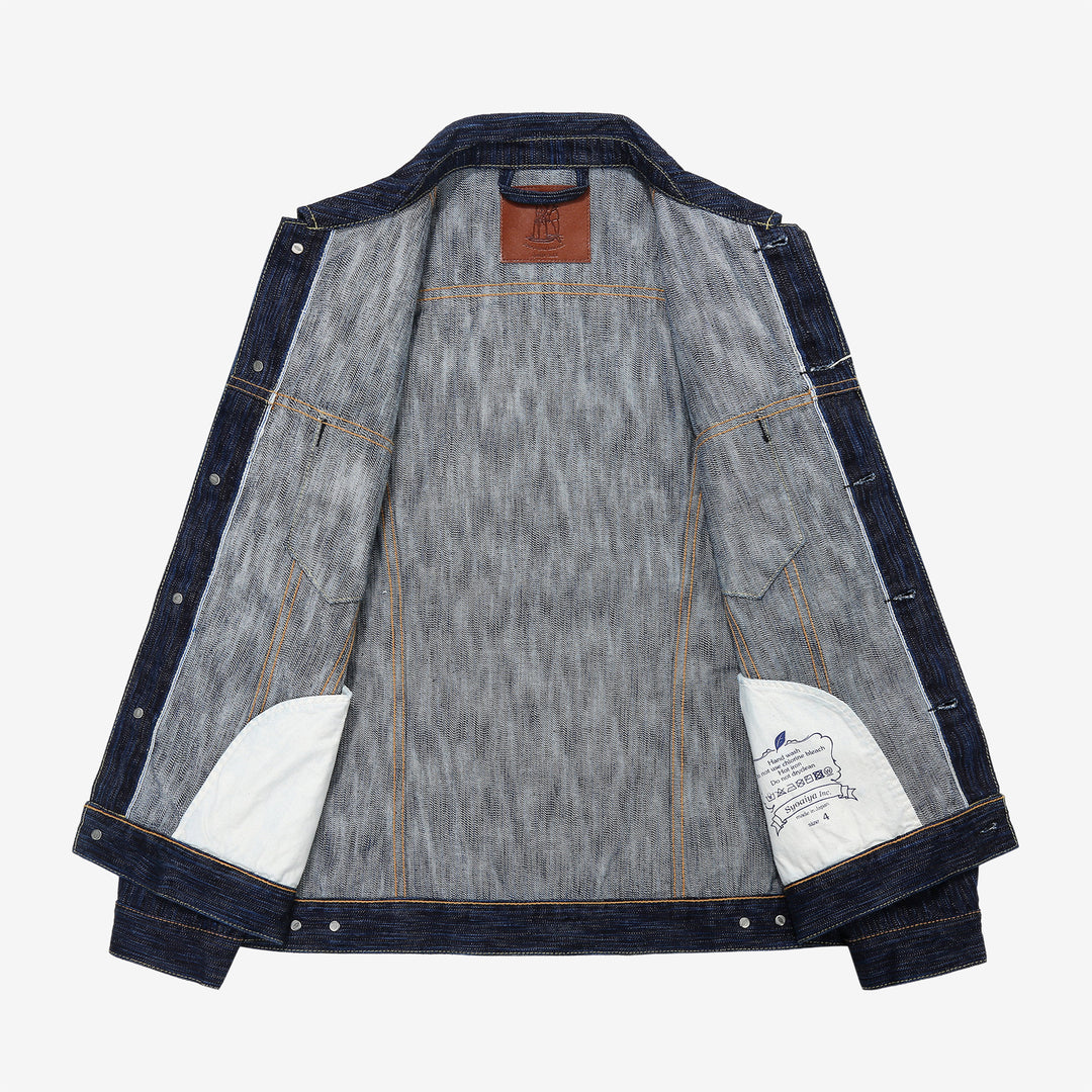 Pure Blue Japan 6226-D 14.5oz Waterfall Denim Type 3 Jacket Dark Indigo Made in Japan Selvedge Denim Jacket Open View