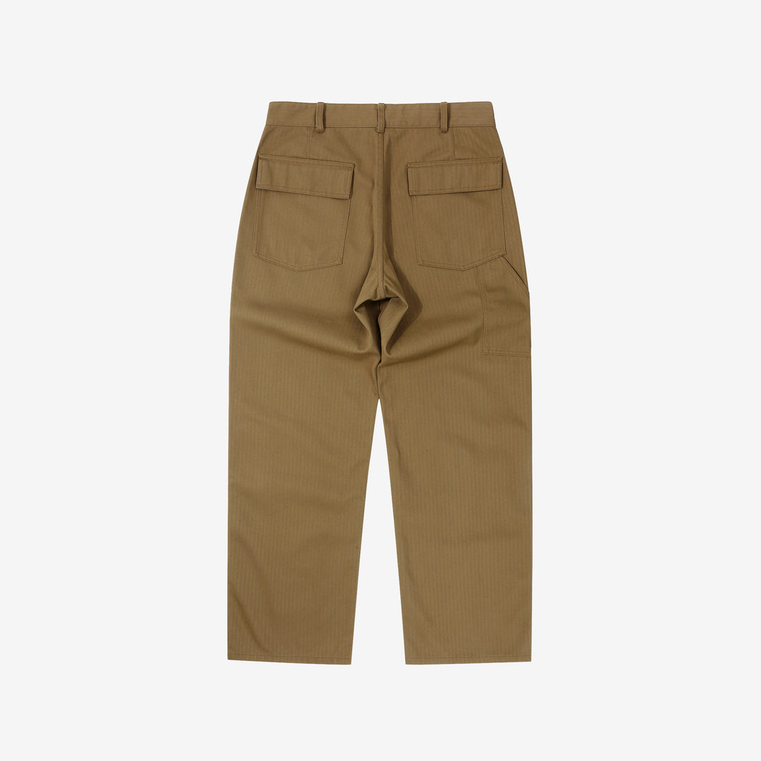 WASEW WSW-25A-011 herringbone twill mechanical pants coyote made in Japan straight fit work pants back view