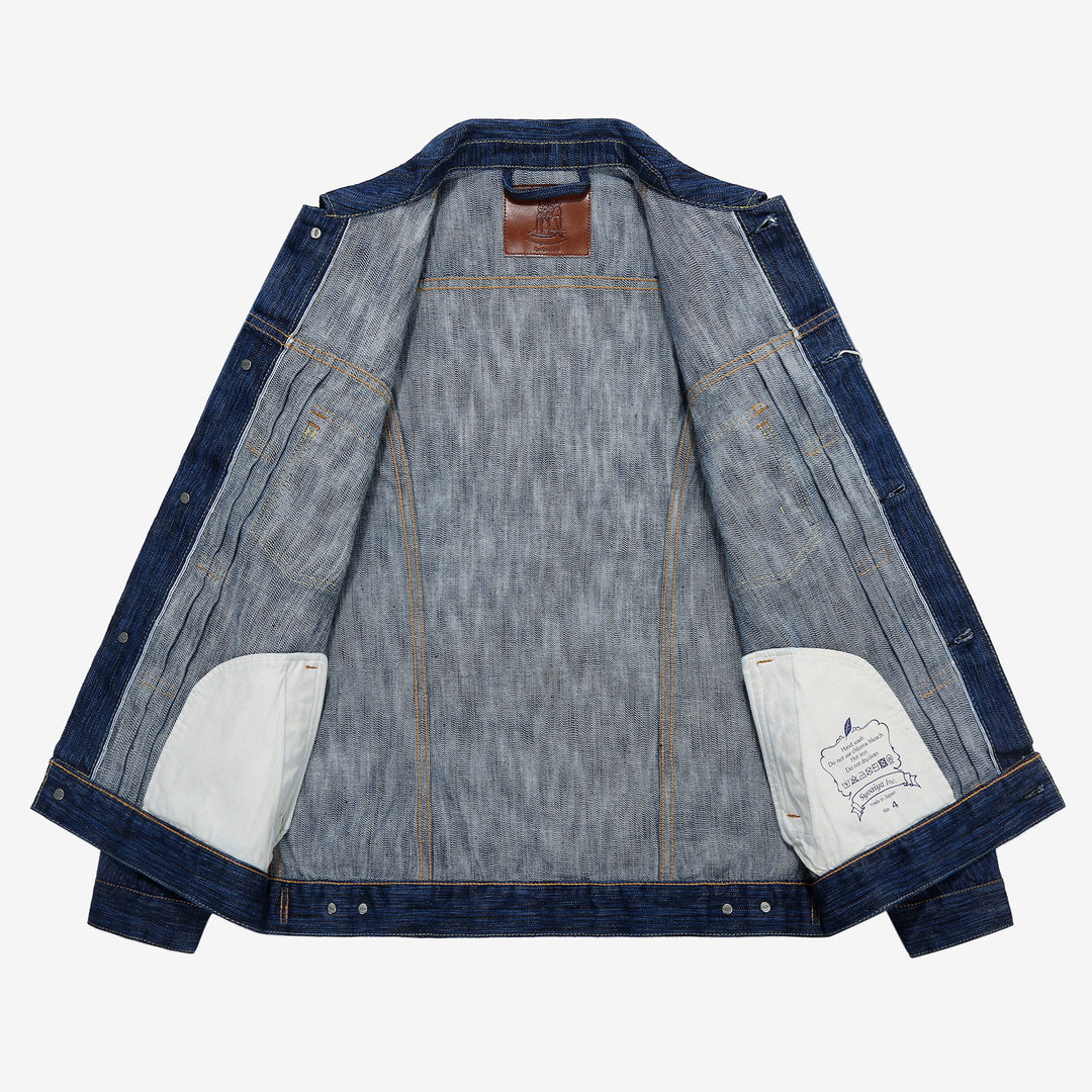 Pure Blue Japan 6225-L 14.5oz Waterfall Denim Type 2 Jacket - Light Indigo Open View