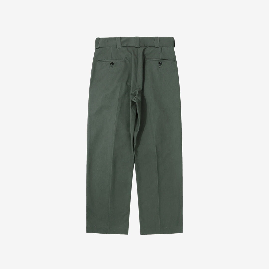 WASEW WSW-25A-010 Vat-Dyed Chino One-Tuck Trousers in wide straight fit, made in Japan back view