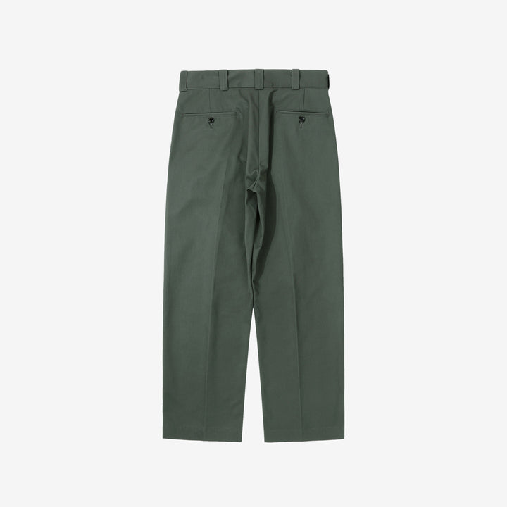 WASEW WSW-25A-010 Vat-Dyed Chino One-Tuck Trousers in wide straight fit, made in Japan back view
