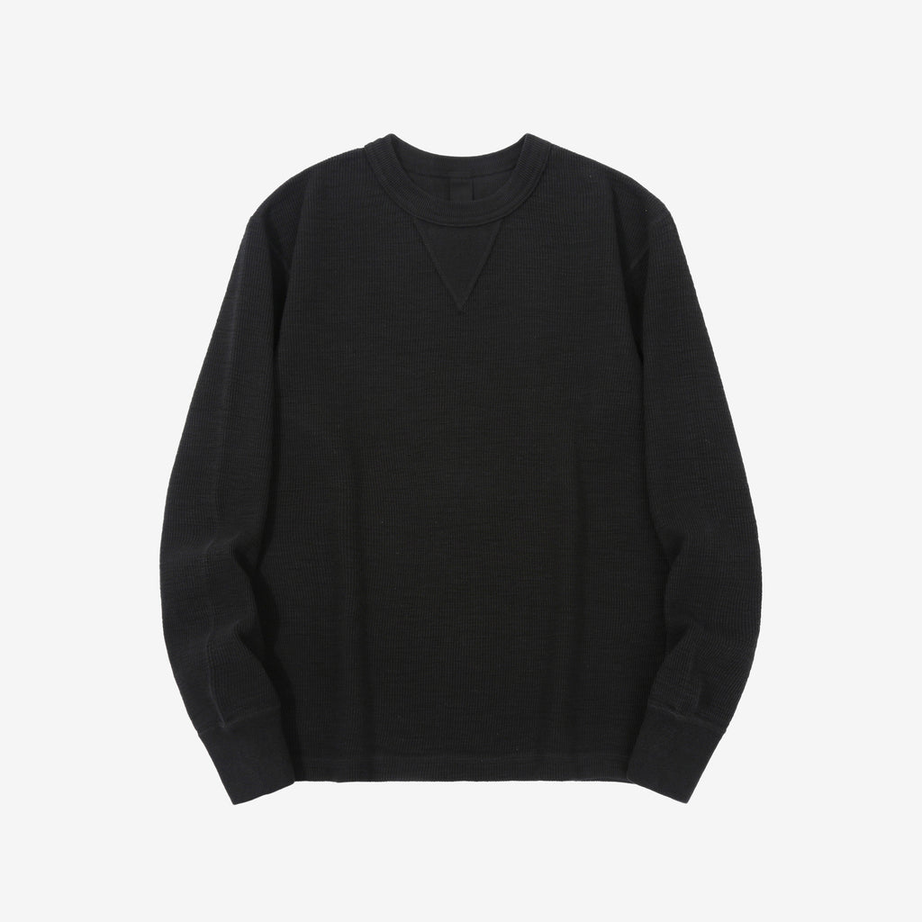 UES 602530 single rib knit long sleeve crew neck T-shirt made in Japan black front view