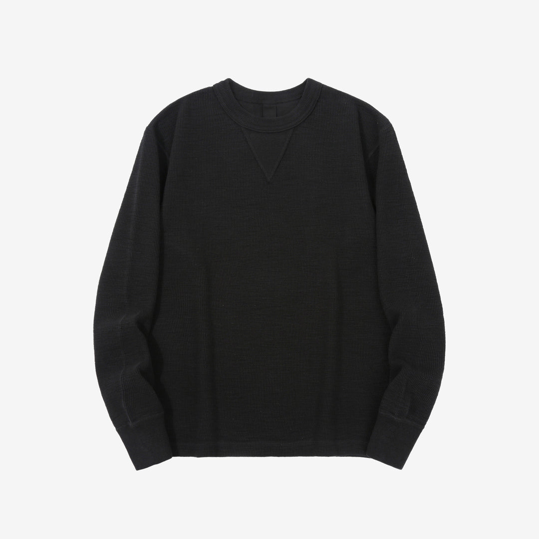 UES 602530 single rib knit long sleeve crew neck T-shirt made in Japan black front view