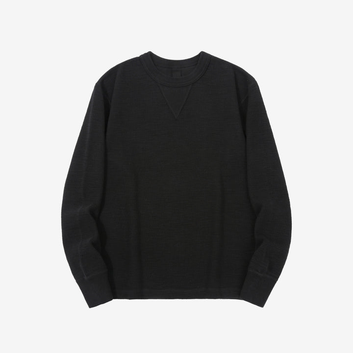 UES 602530 single rib knit long sleeve crew neck T-shirt made in Japan black front view