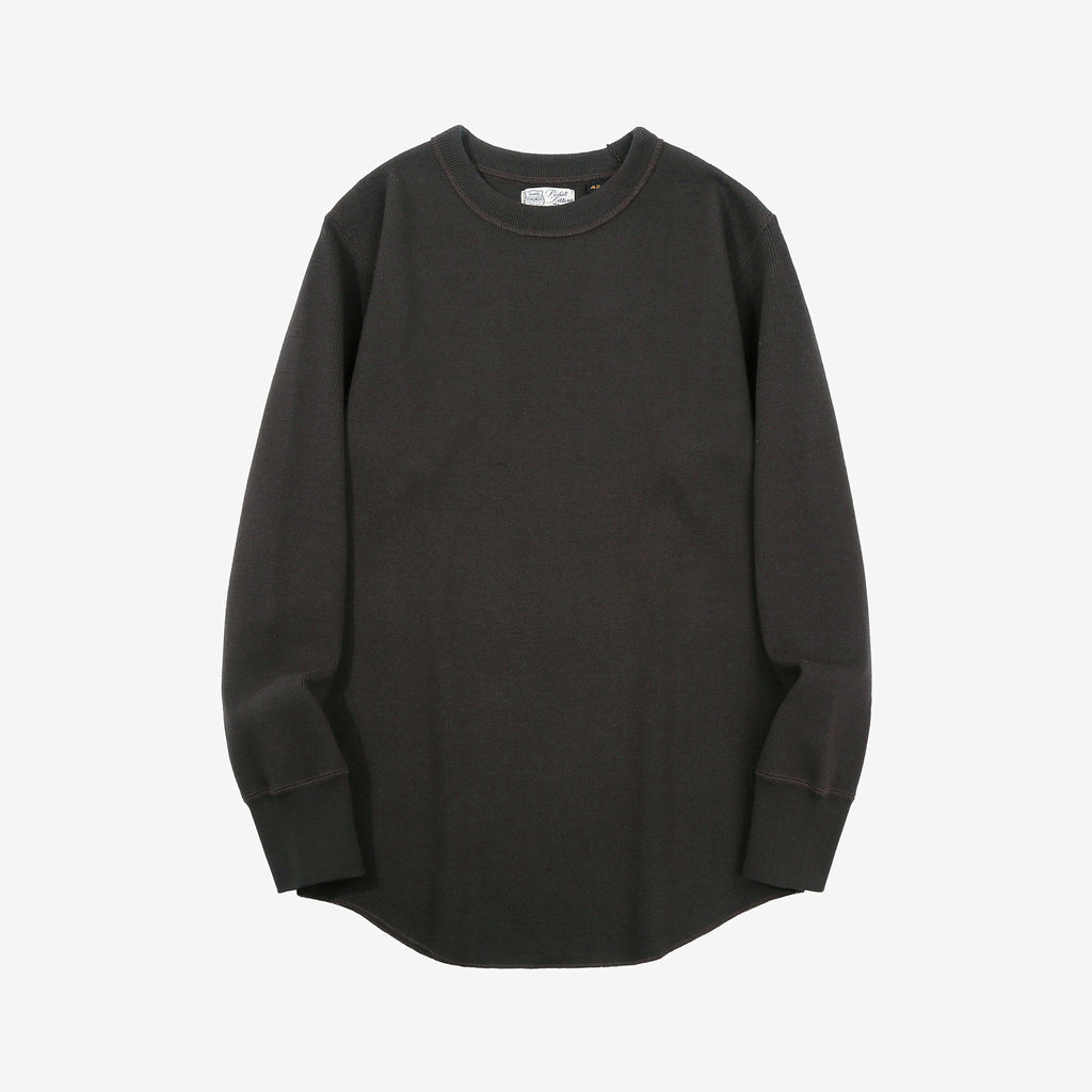 Freewheelers heavyweight rib knit long sleeve t shirt crew neck underwear Japan black front