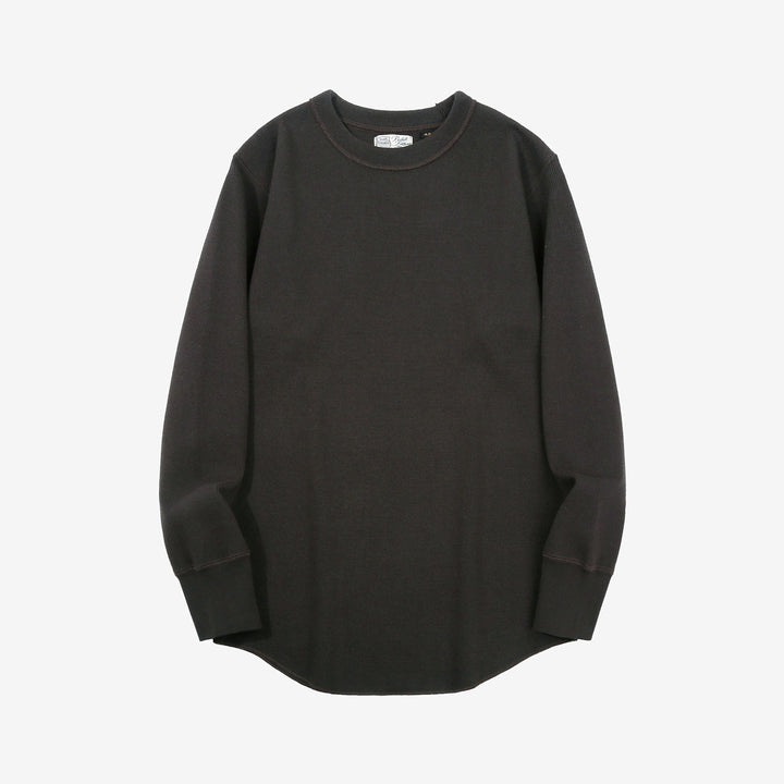 Freewheelers heavyweight rib knit long sleeve t shirt crew neck underwear Japan black front