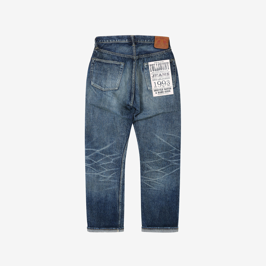 Fullcount 0105 selvedge denim used wash wide straight jeans Japan back