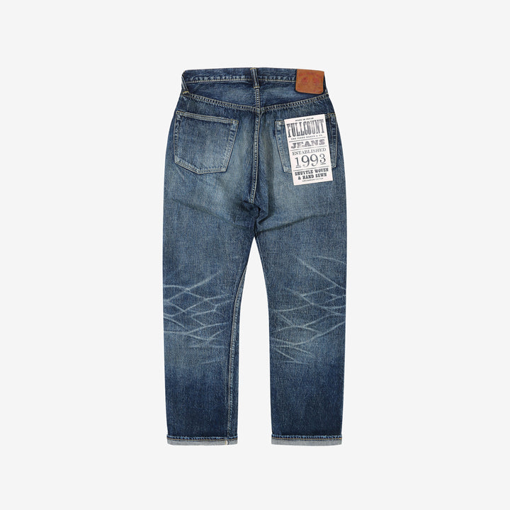 Fullcount 0105 selvedge denim used wash wide straight jeans Japan back