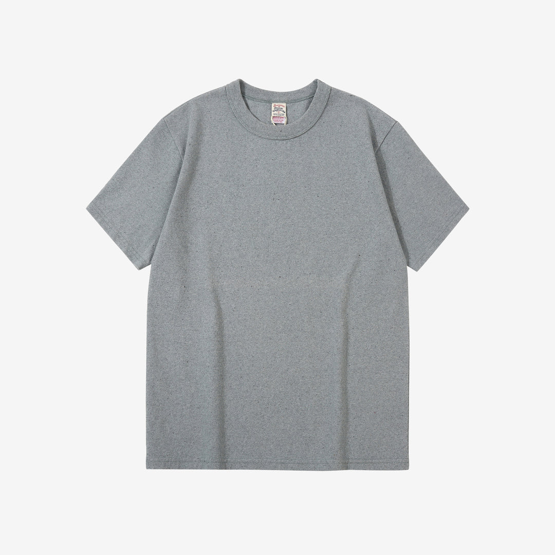 UES recycled denim short sleeve T-shirt made in Japan indigo sax blue front view