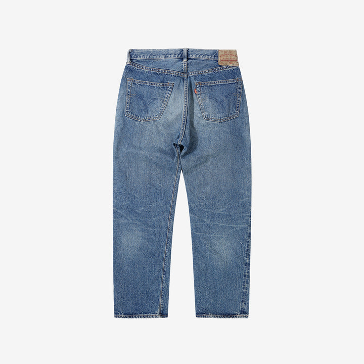 Warehouse 1101 2nd hand selvedge denim jeans vintage wash light indigo straight fit made in Japan back view