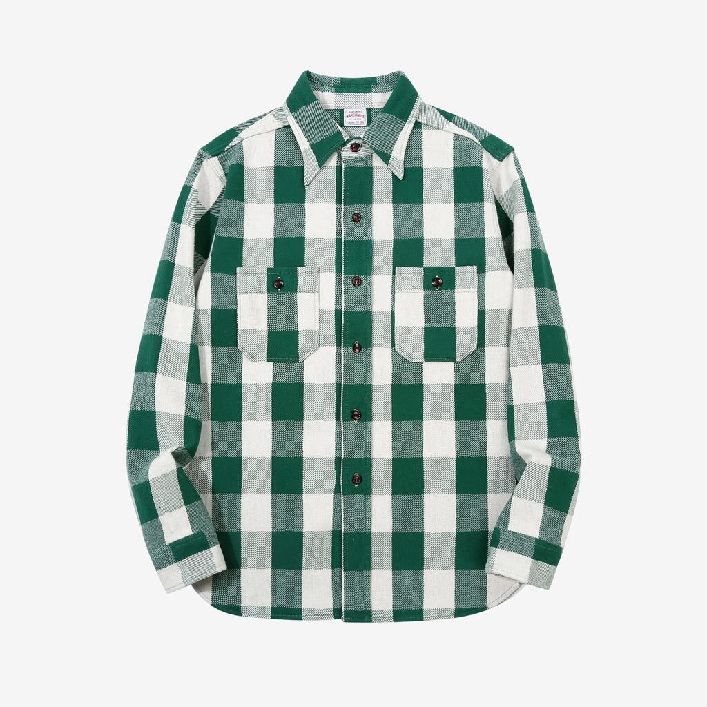 Warehouse Lot 3104 selvedge buffalo check flannel shirt long sleeve made in Japan cotton green front view
