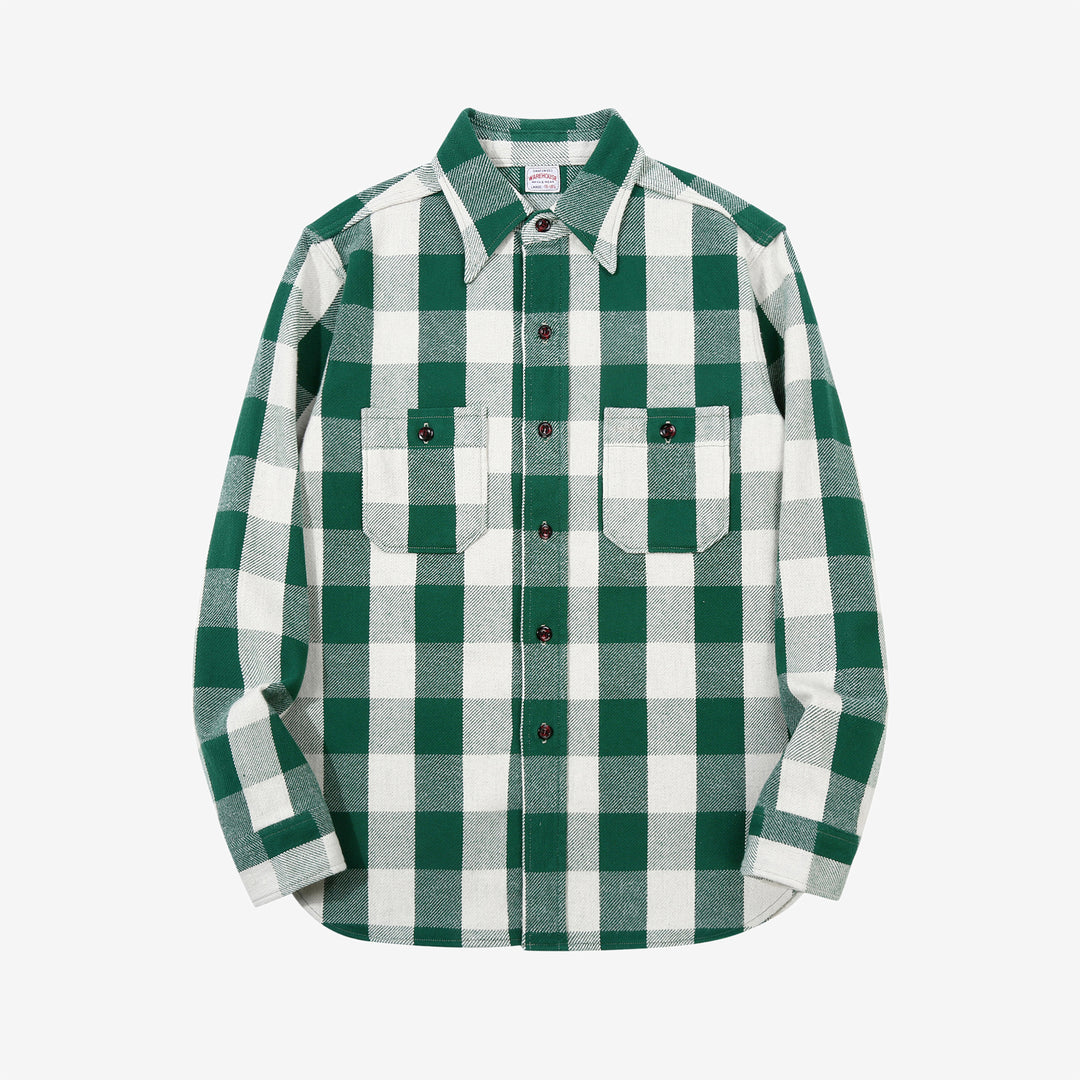 Warehouse Lot 3104 selvedge buffalo check flannel shirt long sleeve made in Japan cotton green front view