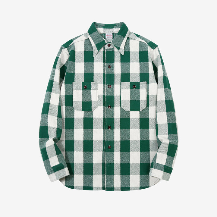 Warehouse Lot 3104 selvedge buffalo check flannel shirt long sleeve made in Japan cotton green front view