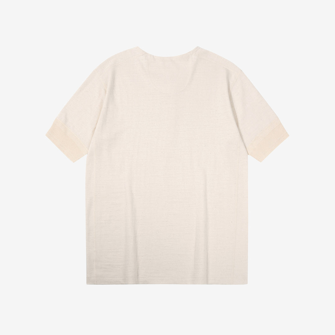 Stevenson Overall Co. SH Side Flex Loopwheeled Henley Neck T-Shirt Oatmeal Made In Japan back view