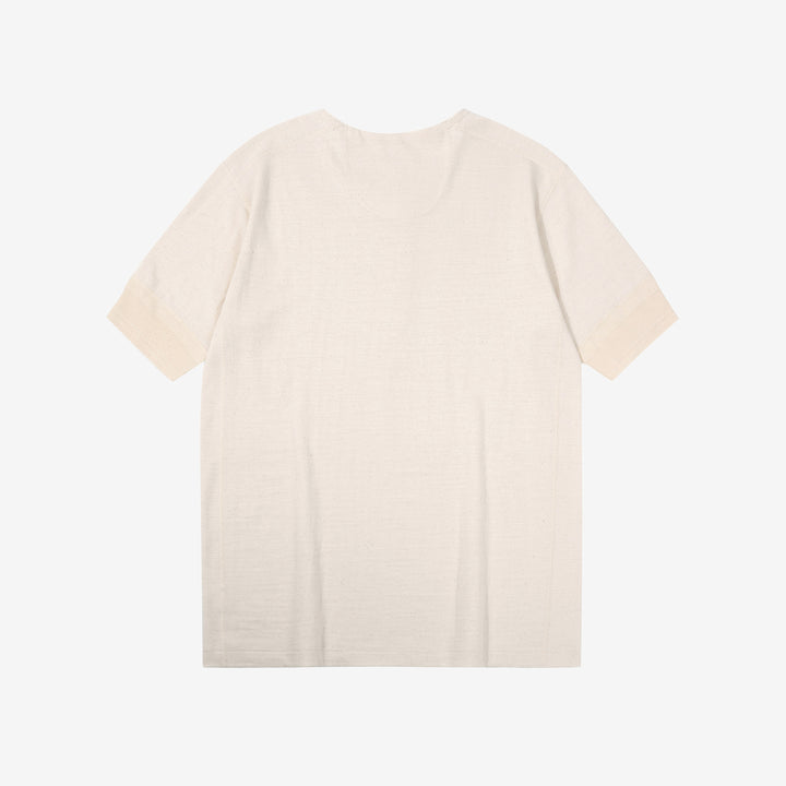 Stevenson Overall Co. SH Side Flex Loopwheeled Henley Neck T-Shirt Oatmeal Made In Japan back view