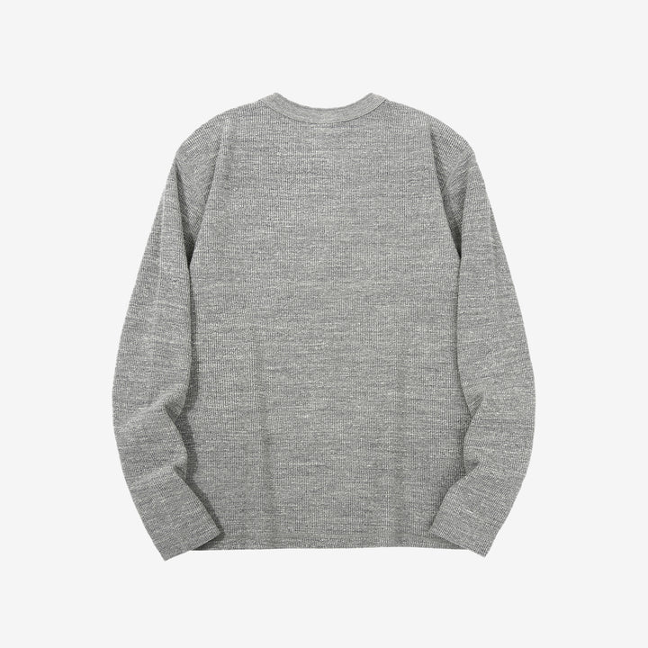 UES 662531 single rib knit long sleeve henley neck T-shirt made in Japan slub cotton grey back view