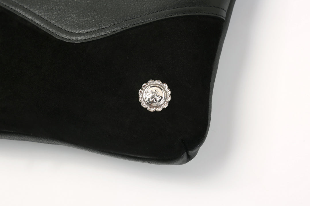 MOTO BAG75 Black Kudu Leather Sacoche – 925 Silver Flower Concho Detail