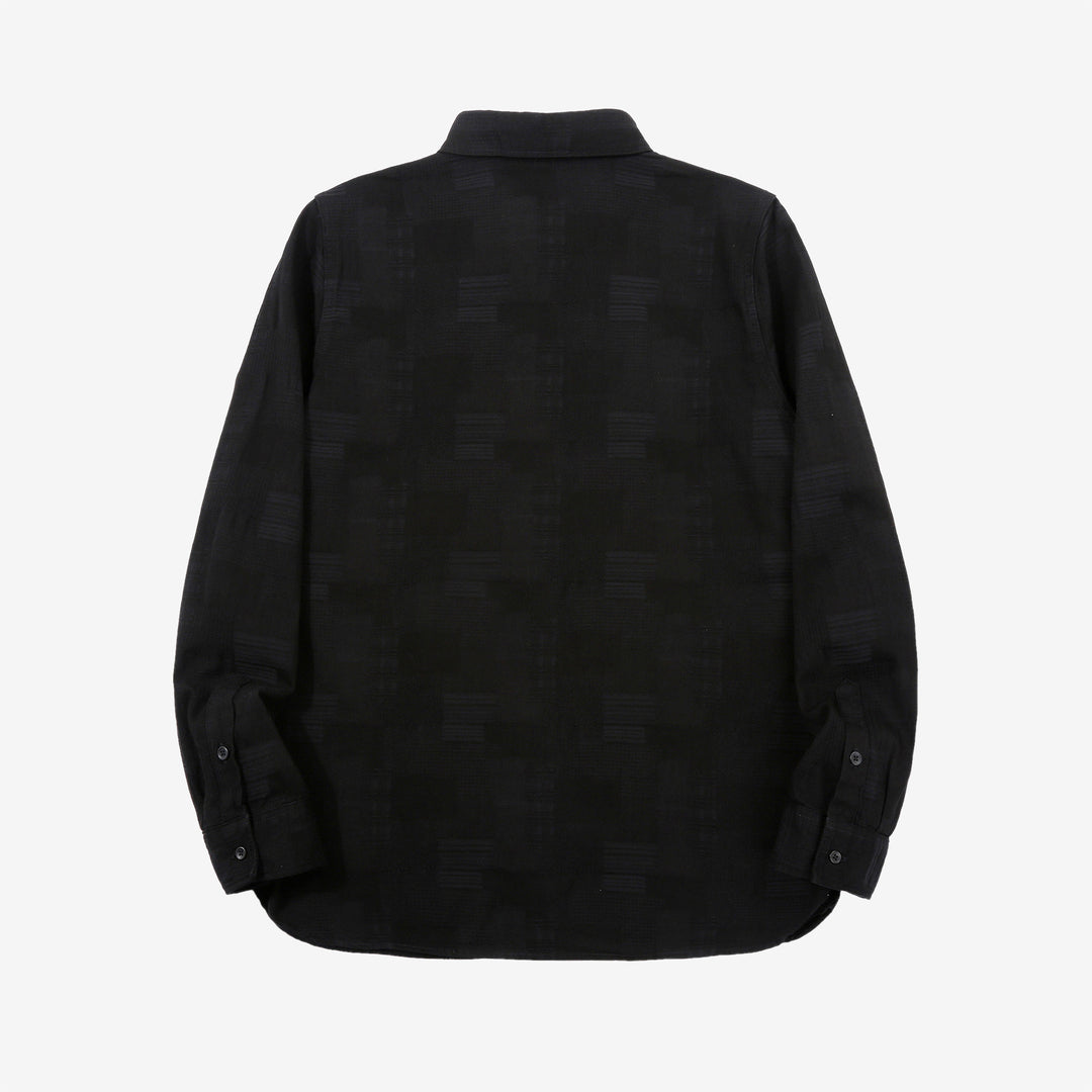 Pure Blue Japan 2239-BK Jacquard Patchwork Boro Shirt - Black x Black Made in Japan Back View