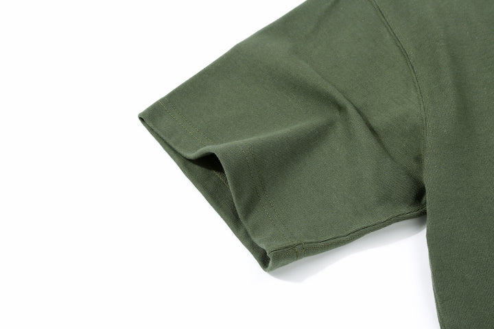 Boncoura High Density Heavyweight Pocket T-Shirt Made in Japan Olive Sleeve