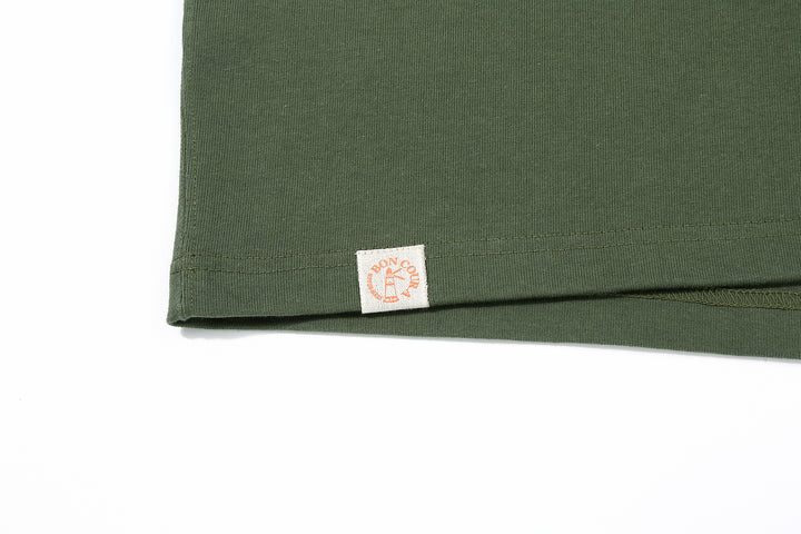 Boncoura High Density Heavyweight Pocket T-Shirt Made in Japan Olive Lighthouse Label