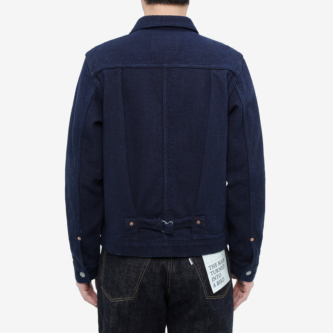 Omoto Denim 3121 indigo sashiko Type 1 jacket Japanese handmade fabric wear image back