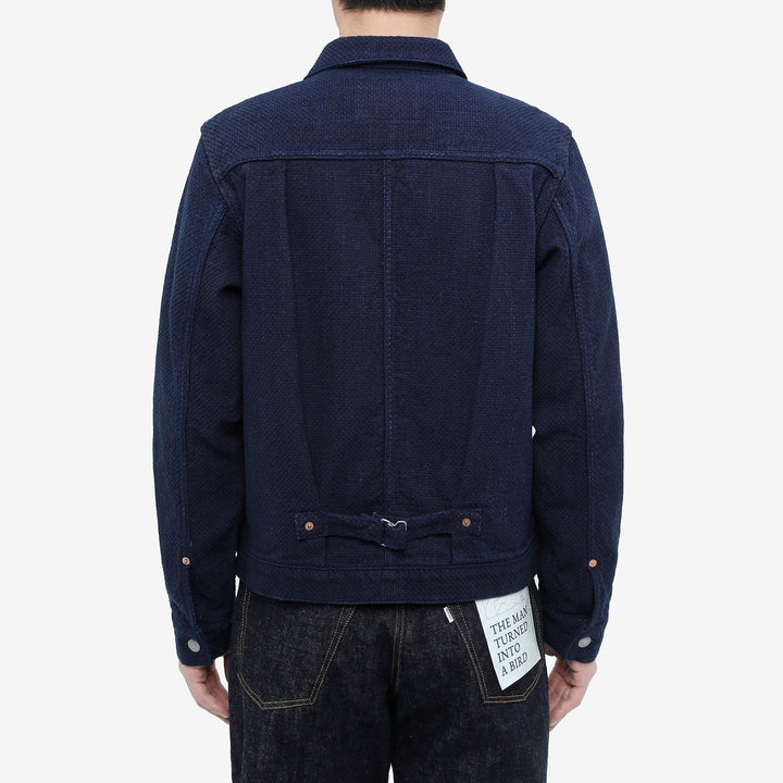 Omoto Denim 3121 indigo sashiko Type 1 jacket Japanese handmade fabric wear image back