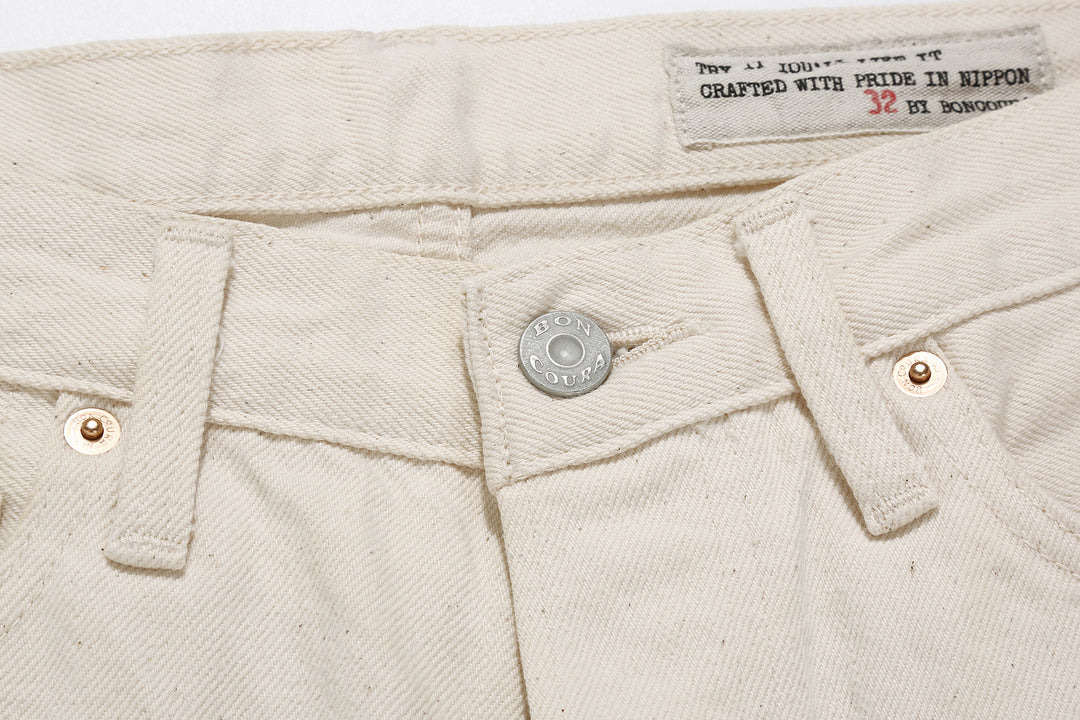boncoura 66 15oz selvedge off white denim slim straight fit