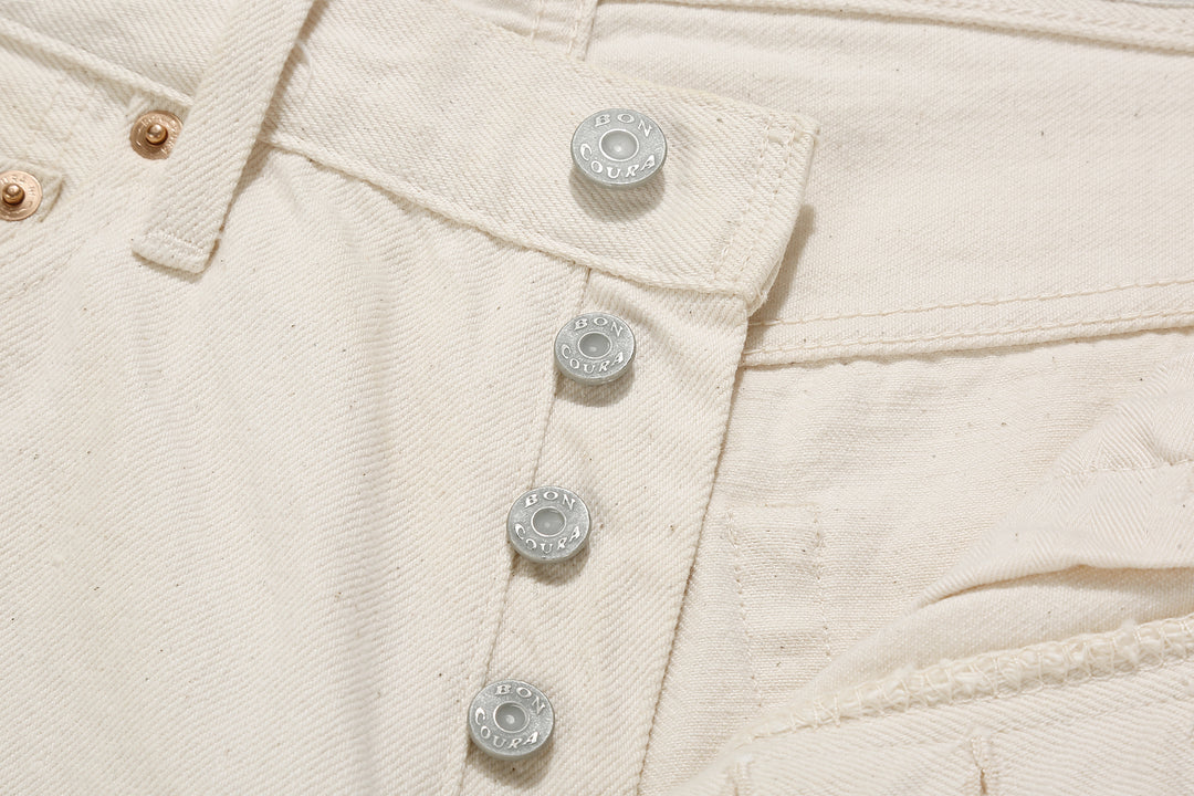 boncoura 66 15oz selvedge off white denim slim straight fit