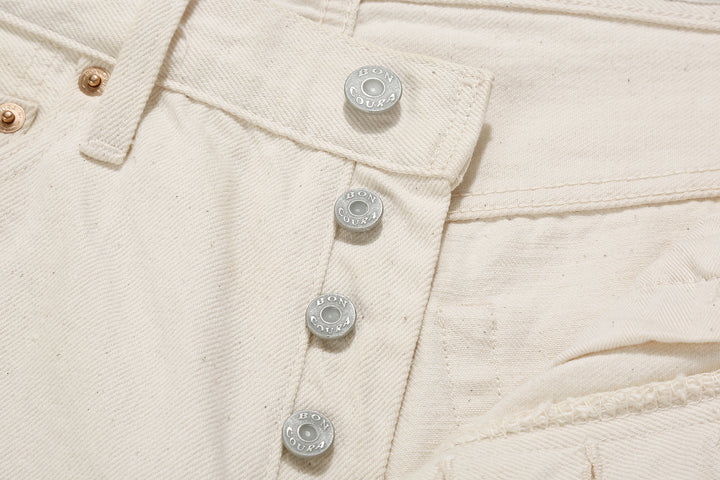 boncoura 66 15oz selvedge off white denim slim straight fit