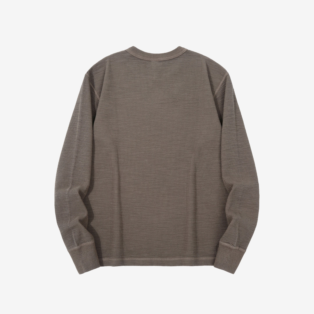 UES 602530 single rib knit long sleeve crew neck T-shirt made in Japan taupe back view