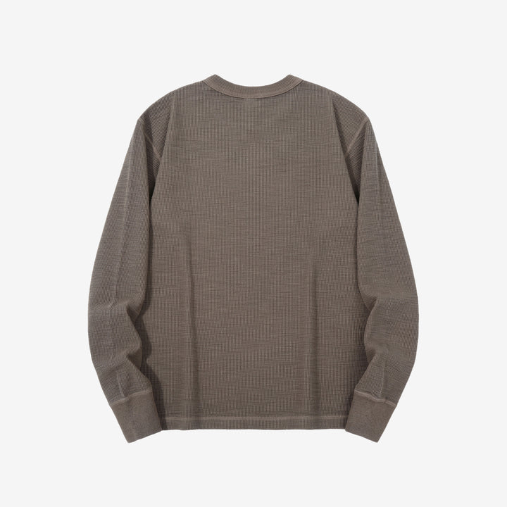 UES 602530 single rib knit long sleeve crew neck T-shirt made in Japan taupe back view